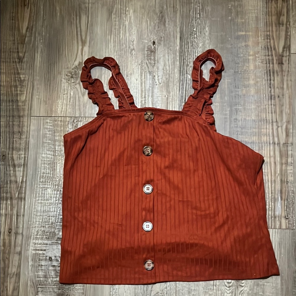 No Boundaries Rust Button-Down Tank Top